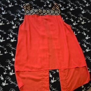 THML Coral High-Low Dress with Black & Gold Yoke